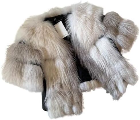 Women's Cropped Jacket S White Real Arctic Fox Fur & Leather | Chic Short Sleeve (S, White) in Kuwait
