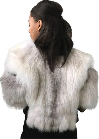 Women's Cropped Jacket S White Real Arctic Fox Fur & Leather | Chic Short Sleeve (S, White) in Kuwait