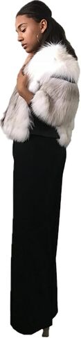 Women's Cropped Jacket S White Real Arctic Fox Fur & Leather | Chic Short Sleeve (S, White) in Kuwait
