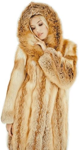 Fox Fur Coat Hooded Real Fur Womens Jacket Winter Coat Girls Windbreaker (Red) in Saudi Arabia