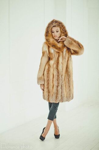 Fox Fur Coat Hooded Real Fur Womens Jacket Winter Coat Girls Windbreaker (Red) in Saudi Arabia