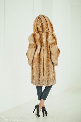 Fox Fur Coat Hooded Real Fur Womens Jacket Winter Coat Girls Windbreaker (Red) in Saudi Arabia