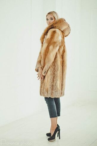 Fox Fur Coat Hooded Real Fur Womens Jacket Winter Coat Girls Windbreaker (Red) in Saudi Arabia