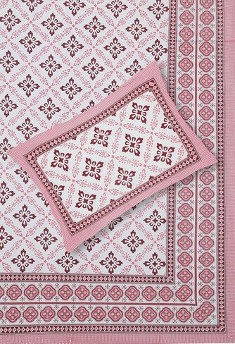 Marusthali Cotton New Bed Sheets King Size Block Printed Handmade Sanganeri Bedsheet Bedcover Bedspread Bed Cover with 2 Pillow Cases 100% Cotton Bedsheets 108 x 108 inches (Pink) in Kuwait
