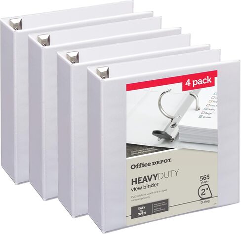 Office Depot® Heavy-Duty View 3-Ring Binder ، 2 "D-Rings ، White ، 49 ٪ معاد تدويره ، حزمة من 4 in Saudi Arabia