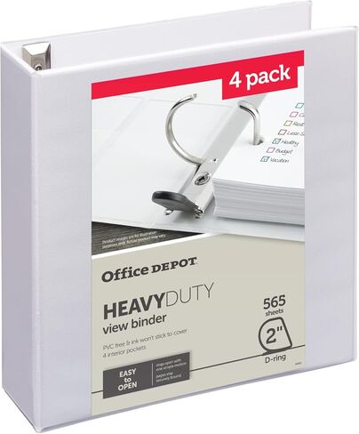 Office Depot® Heavy-Duty View 3-Ring Binder ، 2 "D-Rings ، White ، 49 ٪ معاد تدويره ، حزمة من 4 in Saudi Arabia