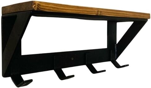 Farmhouse Shelf With Wood Top And Hooks (30, Flat Textured Black) in Saudi Arabia