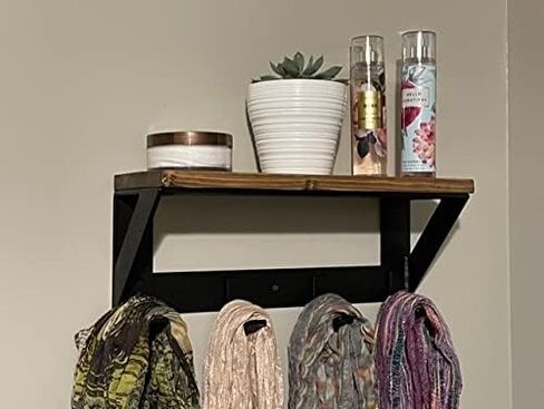 Farmhouse Shelf With Wood Top And Hooks (30, Flat Textured Black) in Saudi Arabia