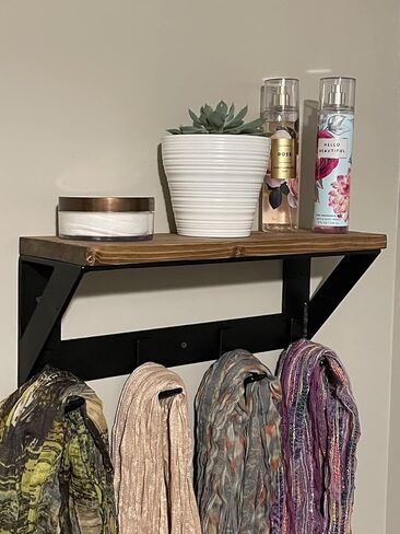 Farmhouse Shelf With Wood Top And Hooks (30, Flat Textured Black) in Saudi Arabia