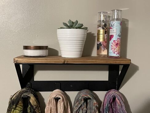 Farmhouse Shelf With Wood Top And Hooks (30, Flat Textured Black) in Saudi Arabia