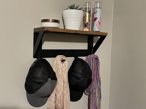 Farmhouse Shelf With Wood Top And Hooks (30, Flat Textured Black) in Saudi Arabia