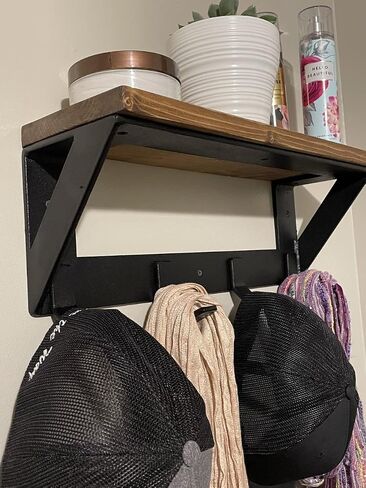 Farmhouse Shelf With Wood Top And Hooks (30, Flat Textured Black) in Saudi Arabia