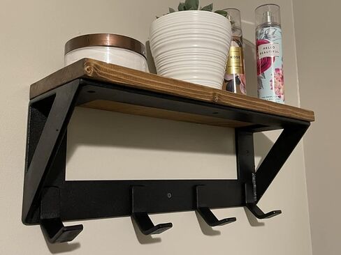 Farmhouse Shelf With Wood Top And Hooks (30, Flat Textured Black) in Saudi Arabia