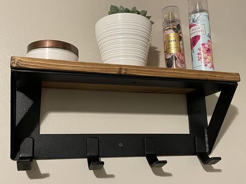 Farmhouse Shelf With Wood Top And Hooks (30, Flat Textured Black) in Saudi Arabia