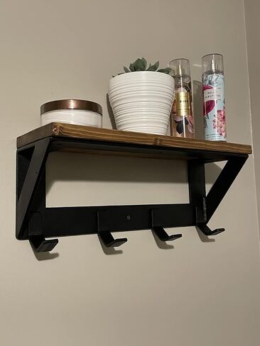 Farmhouse Shelf With Wood Top And Hooks (30, Flat Textured Black) in Saudi Arabia