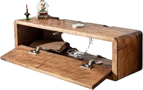 Walnut Cord Box, Storage Shelf and Cord Organizer, Wooden Cord Box for Wall, Floating Cable Box Shelf (L30 x W 9 x H 9 inches) in Saudi Arabia