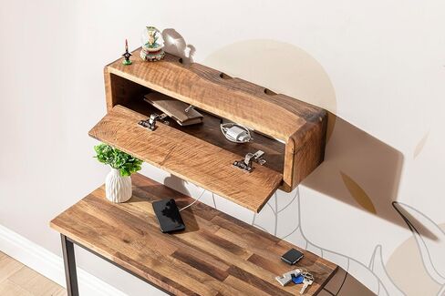 Walnut Cord Box, Storage Shelf and Cord Organizer, Wooden Cord Box for Wall, Floating Cable Box Shelf (L30 x W 9 x H 9 inches) in Saudi Arabia