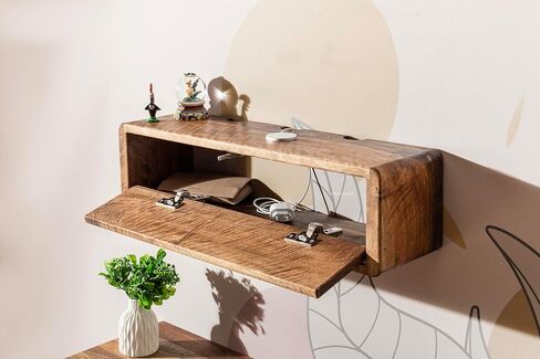 Walnut Cord Box, Storage Shelf and Cord Organizer, Wooden Cord Box for Wall, Floating Cable Box Shelf (L30 x W 9 x H 9 inches) in Saudi Arabia