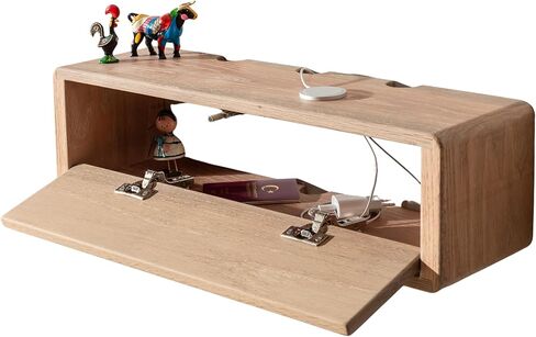 Oak Cord Box, Storage Shelf and Cord Organizer, Wooden Cord Box for Wall, Floating Cable Box Shelf (L 16 x W 7 x H 7 inches) in Saudi Arabia