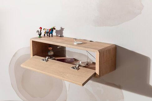 Oak Cord Box, Storage Shelf and Cord Organizer, Wooden Cord Box for Wall, Floating Cable Box Shelf (L 16 x W 7 x H 7 inches) in Saudi Arabia