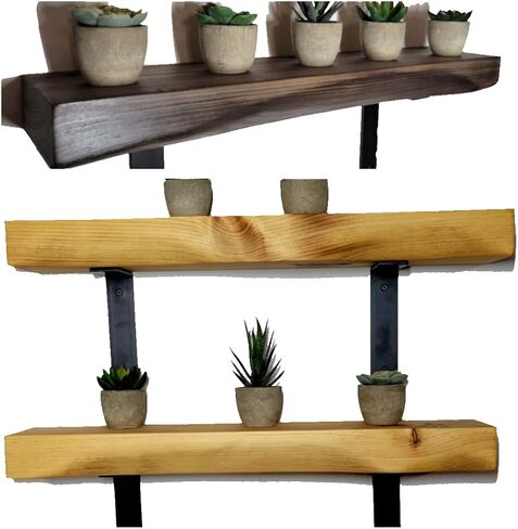 Rustic Curved Edge Solid Wood Shelf on Iron L Brackets More Colors and Sizes Available in Saudi Arabia