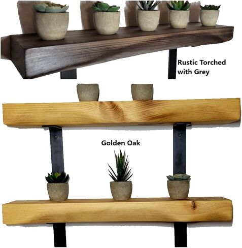 Rustic Curved Edge Solid Wood Shelf on Iron L Brackets More Colors and Sizes Available in Saudi Arabia