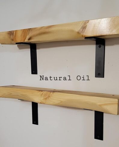 Rustic Curved Edge Solid Wood Shelf on Iron L Brackets More Colors and Sizes Available in Saudi Arabia