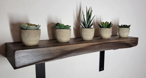 Rustic Curved Edge Solid Wood Shelf on Iron L Brackets More Colors and Sizes Available in Saudi Arabia