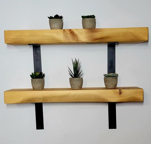 Rustic Curved Edge Solid Wood Shelf on Iron L Brackets More Colors and Sizes Available in Saudi Arabia