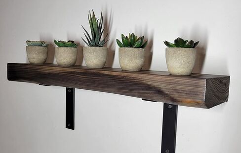 Rustic Curved Edge Solid Wood Shelf on Iron L Brackets More Colors and Sizes Available in Saudi Arabia