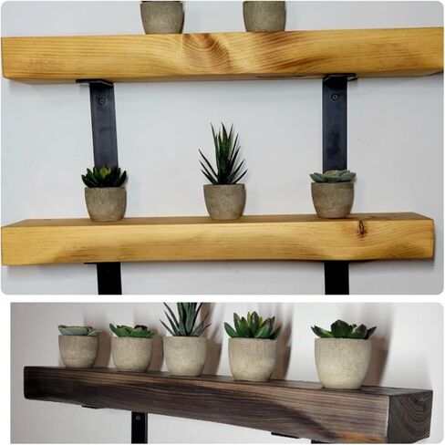 Rustic Curved Edge Solid Wood Shelf on Iron L Brackets More Colors and Sizes Available in Saudi Arabia