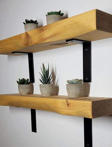 Rustic Curved Edge Solid Wood Shelf on Iron L Brackets More Colors and Sizes Available in Saudi Arabia
