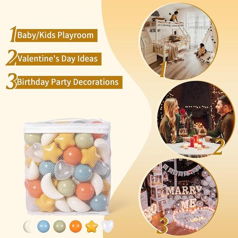 TRENDPLAY Star Ball Pit Balls Set: Vibrant Mix of Shapes - 50 100 200 500 Mix Stars Moon Shapes for Kids, Perfect for Parties, Playtime in Saudi Arabia