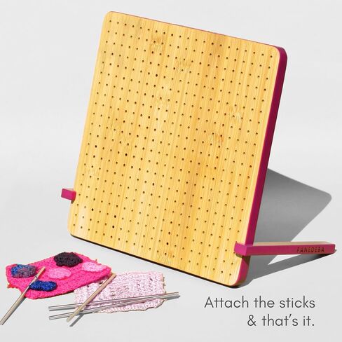 PANEDEBA 11" Bamboo Crochet Blocking Board with Pegs/Pins (16pcs), Granny Square Blocking Boards for Crochet Projects with Vibrant Fuchsia Edges, Adjustable Sticks, Convenient Felt Bag in Saudi Arabia