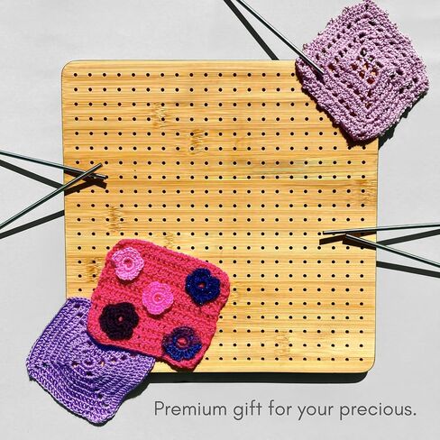 PANEDEBA 11" Bamboo Crochet Blocking Board with Pegs/Pins (16pcs), Granny Square Blocking Boards for Crochet Projects with Vibrant Fuchsia Edges, Adjustable Sticks, Convenient Felt Bag in Saudi Arabia