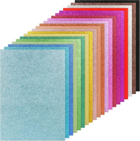 Simetufy Glitter Cardstock, 40 Sheets in 20 Colors, Premium Cardstock for Cricut, Crafts and DIY Projects, Sparkly Paper for Card Making, 250 GSM in Saudi Arabia