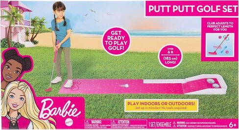 Barbie Kids Golf Game – Putt Putt Golf Set with Putting Mat, Adjustable Putter and 1 Golf Ball – Indoor & Outdoor Mini Golf Toy for Girls, Backyard, Park or Home Play, Ages 6+ in Saudi Arabia