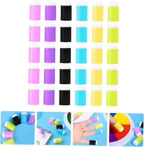 Supvox 30pcs ملونة اللوحة إصبع الإسفنجة Daubers أغطية إصبع الجرافيتي للحرف DIY سهلة تنظيف أدوات الرسم المحمولة in Kuwait