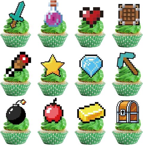 Birthday Cupcake Toppers Set,24pcs Party Supplies for Kids Boys Video Game Birthday Cake Decorations in Saudi Arabia