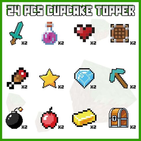 Birthday Cupcake Toppers Set,24pcs Party Supplies for Kids Boys Video Game Birthday Cake Decorations in Saudi Arabia