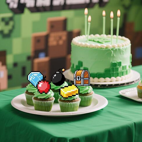 Birthday Cupcake Toppers Set,24pcs Party Supplies for Kids Boys Video Game Birthday Cake Decorations in Saudi Arabia