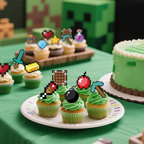 Birthday Cupcake Toppers Set,24pcs Party Supplies for Kids Boys Video Game Birthday Cake Decorations in Saudi Arabia