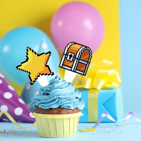Birthday Cupcake Toppers Set,24pcs Party Supplies for Kids Boys Video Game Birthday Cake Decorations in Saudi Arabia