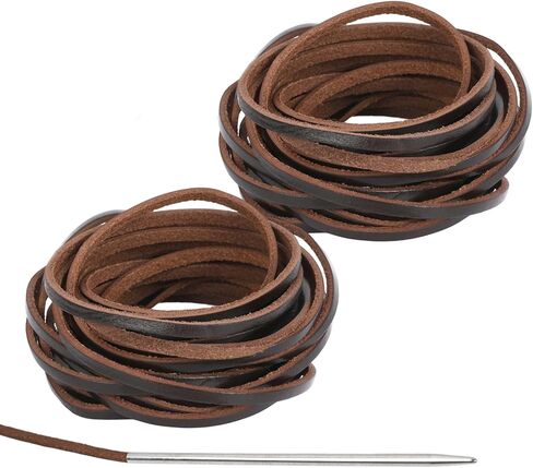 22 Yards Leather Cord Leather Shoe Laces Brown String Boot Laces Lanyard Strap Thread Strip with Sewing Pin for Necklace Craft Bracelets Jewelry Making and Glove (4mm Brown) in Kuwait