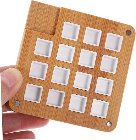 Artibetter 15Grid Wooden Watercolor Palette Compartment Mixing Case Plantable Plan in Saudi Arabia