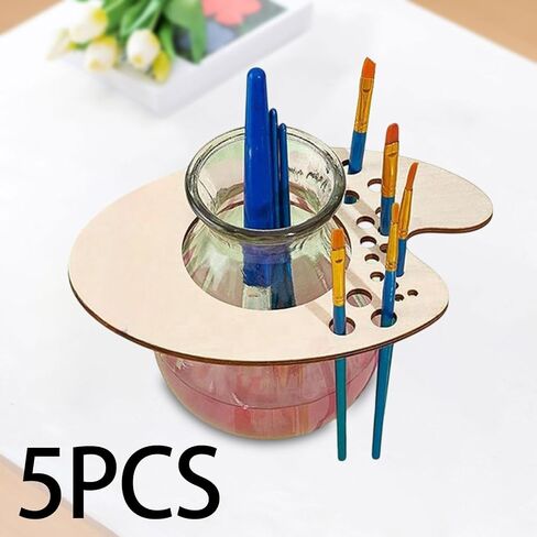 Wooden Paint Palette with Thumb Holder, Oval Artist Paint Mixing Tray with 20 Brush Holes and Pencil Storage, 4.13x4.25x4.33 Inch Painting Tool for Children and Artists in Kuwait