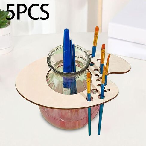 Wooden Paint Palette with Thumb Holder, Oval Artist Paint Mixing Tray with 20 Brush Holes and Pencil Storage, 4.13x4.25x4.33 Inch Painting Tool for Children and Artists in Kuwait