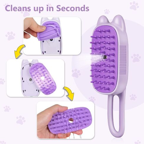 Rechargeable Cat Steam Brush with Mist Spray, 3-in-1 Pet Steam Brush for Long and Short Haired Cats and Small Dogs, Anti-Static, De-Shedding, Detangling, Massage, Purple Cat Design in Saudi Arabia