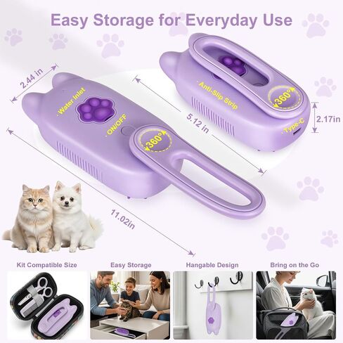 Rechargeable Cat Steam Brush with Mist Spray, 3-in-1 Pet Steam Brush for Long and Short Haired Cats and Small Dogs, Anti-Static, De-Shedding, Detangling, Massage, Purple Cat Design in Saudi Arabia