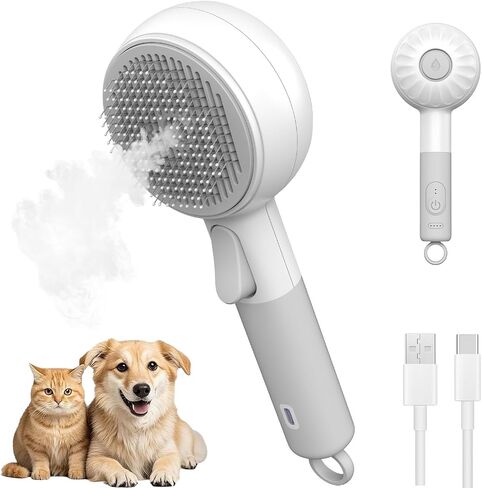 Cat Steam Brush, Cat and Dog Steam Brush, for Shedding with Release Button, 2 Speed Adjustable Spray USB Rechargeable Pet Grooming Supplies, for Dogs and Cats Pet Hair in Saudi Arabia